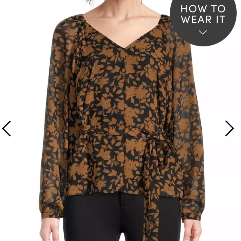 NWT Ann Taylor Tie Waist Floral V-Neck Blouse XL